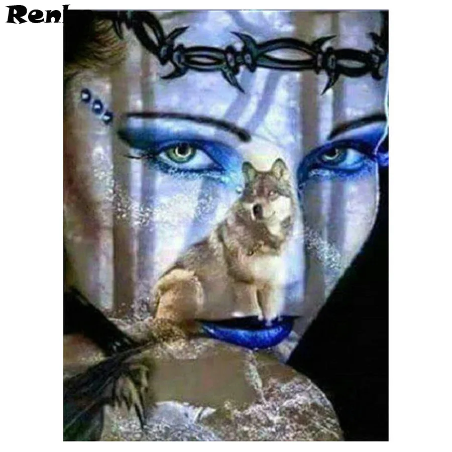 

diy diamond painting Full square diamond embroidery Abstract woman and wolf 5D mosaic painting diamond rhinestone diamond inlay