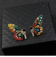 gorgeous new fashion butterfly wings earrings female rhinestone wild personality metal earrings sweet romantic jewelry wholesale