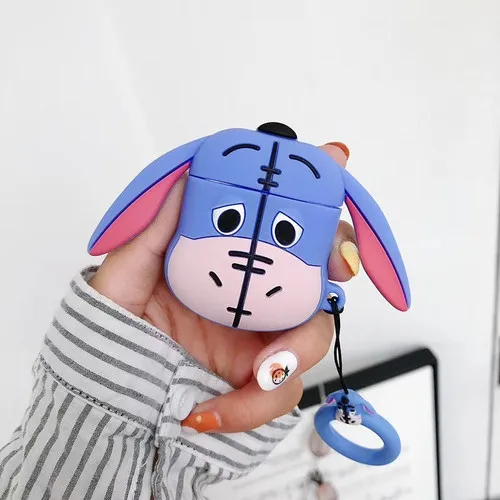 Тёмно-синий Для AirPods чехол 3D милый мультфильм ослик чехол для наушников для Airpods 2/i10/i11/i12 TWS мягкая защитная крышка с кольцом на палец - Цвет: Тёмно-синий