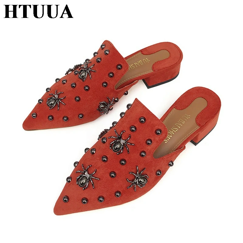 HTUUA/Модная женская обувь из флока с острым носком Женские шлепанцы Туфли без