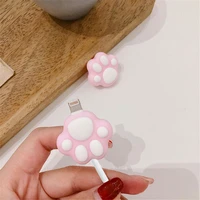 new cute pink cartoon cat paws cable winder protector for iphone cable kawaii desktop wire usb cable charger earphone protector