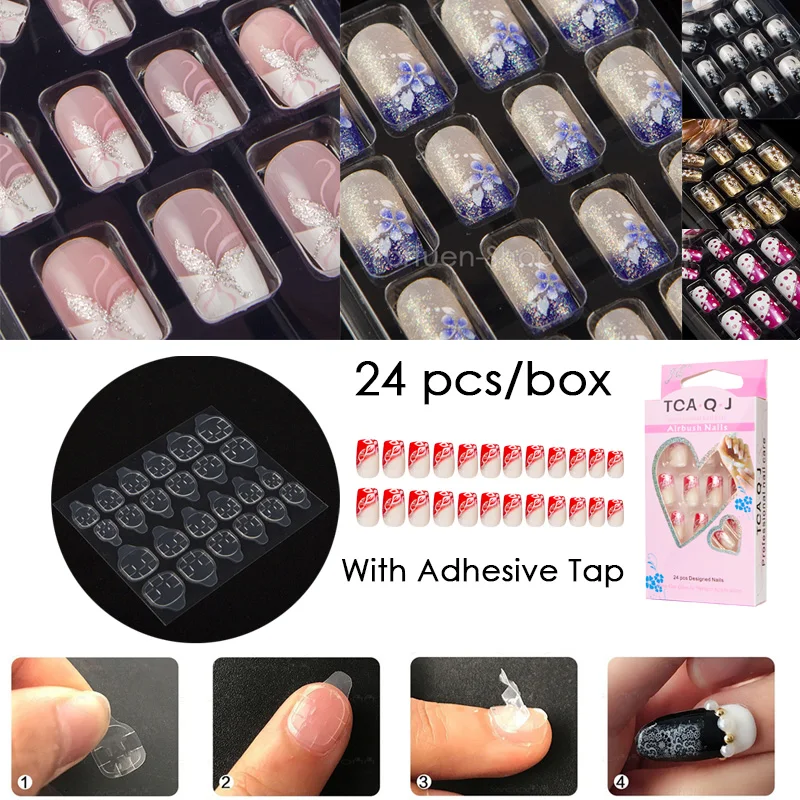 24 шт./корт. С 1 шт. клейкой лентой для ногтей нажмите на накладные ногти это