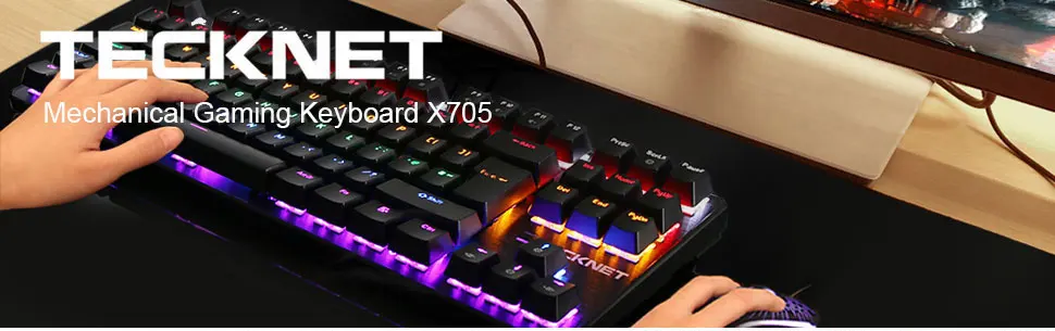 TeckNet Механическая игровая клавиатура 88 клавиш переключатель с радужной подсветкой USB проводной комплект геймера Великобритания раскладка для Windows PC