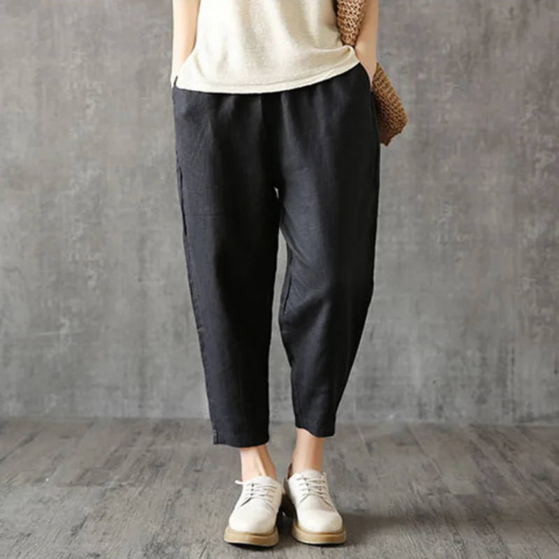 Женские льняные брюки CALOFE повседневные свободные из льна и хлопка однотонные