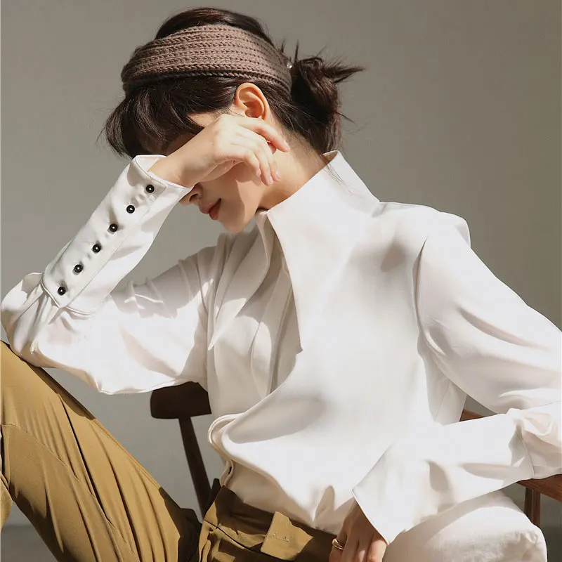 

Женская блузка с длинным рукавом, белая винтажная рубашка с большим воротником в стиле Харадзюку, на весну и осень