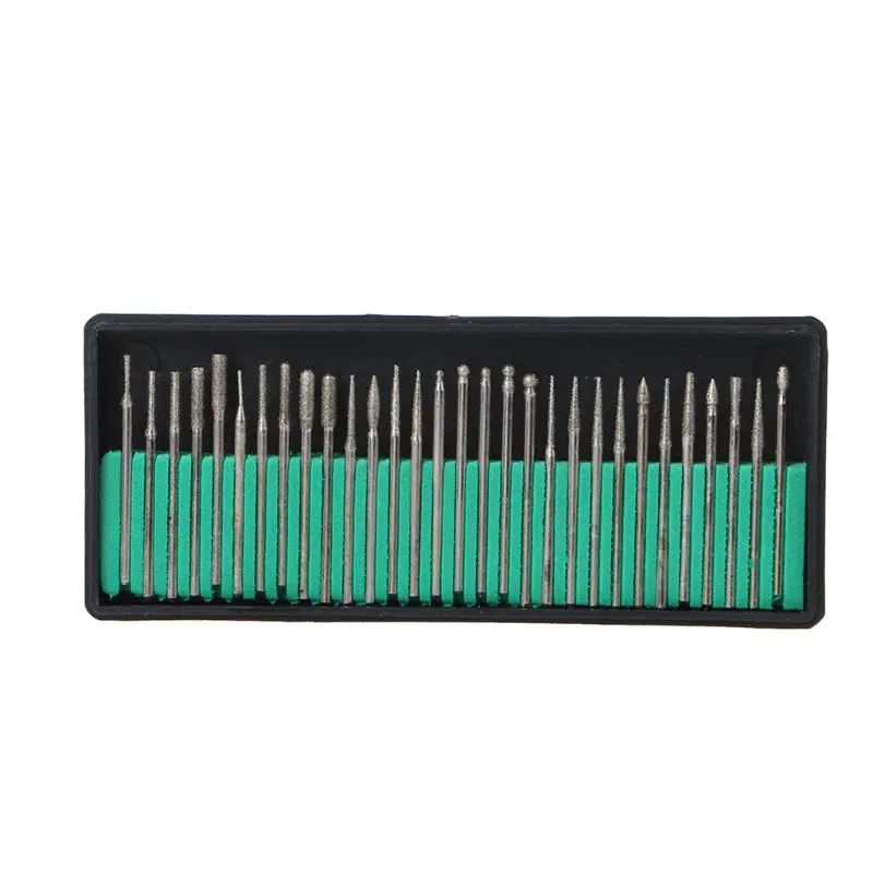 

35ED 30 шт. алмазные роторные сверла с заусенцами набор шлифовальных головок для dremel гравировки аксессуары для электроинструмента 2,35 мм