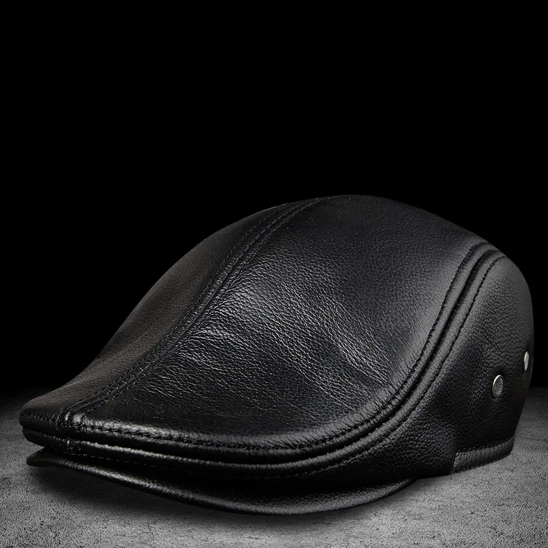Мужская бейсболка из натуральной коровьей кожи кепка газетчика/берет зимняя