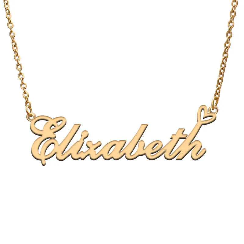 

Женское Ожерелье с надписью Love Heart Elizabeth, золотой и серебряный кулон-табличка с именем из нержавеющей стали, подарок для мамы и ребенка