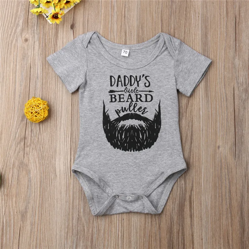 Cute Baby Boys Bodysuit Gray Short Sleeve Daddy Beard Letter Jumpsuits Print Newborn Playsuit Clothes | Детская одежда и обувь