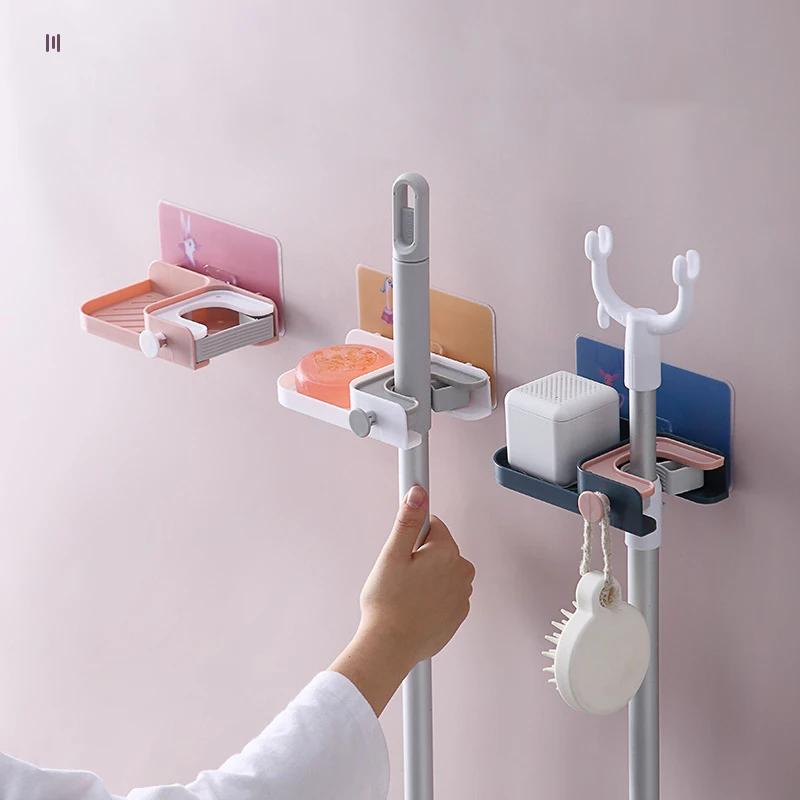 

Wall Mounted Mop Rack Hook Bathroom Mop Sticky Hanger Home Storage Rack Bathroom Suction Hanging Pipe Hooks Bathroom Shelf