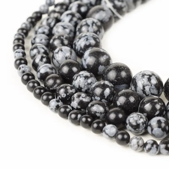 Оптовая продажа оригинальные бусины из обсидиана со снежинками 4 мм 6 8 10 12 круглые