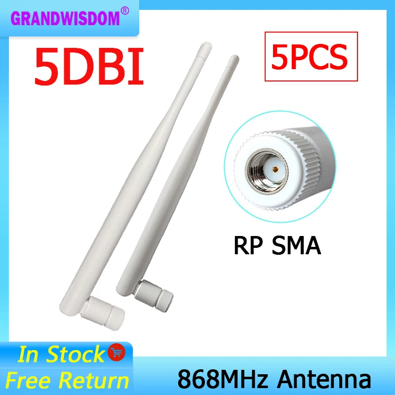 GRANDWISDOM 5pcs 868mhz antenna 5dbi sma female 915mhz lora antene pbx iot module lorawan signal receiver antena