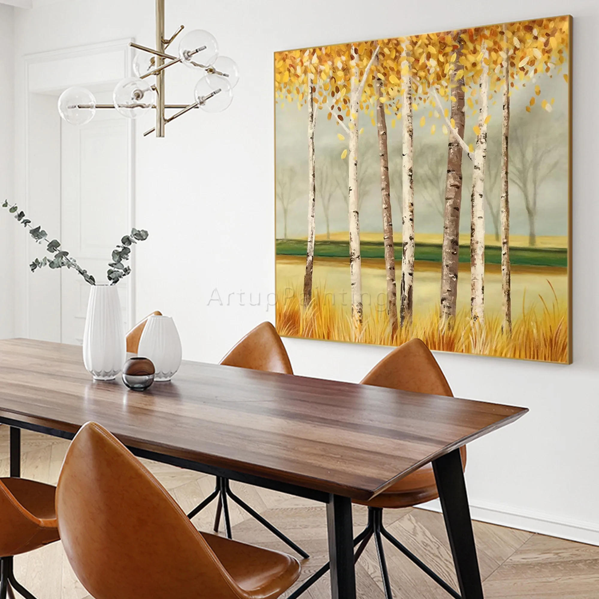Beste Originele Grote Acryl Textuur Moderne Abstracte Gouden Boom Bloem Olieverfschilderij Wall Art Foto Woonkamer Home Decor