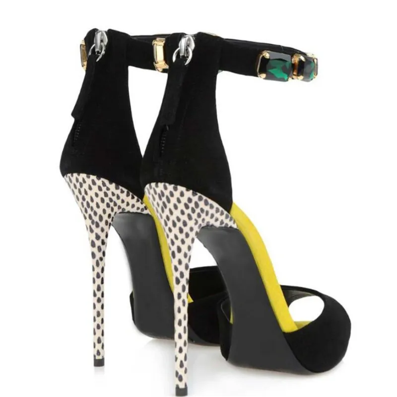 

High-quality ladies diamond-studded gorgeous women's shoes color matching women's sandals 2021 genuine 13CM high heels size 3-15