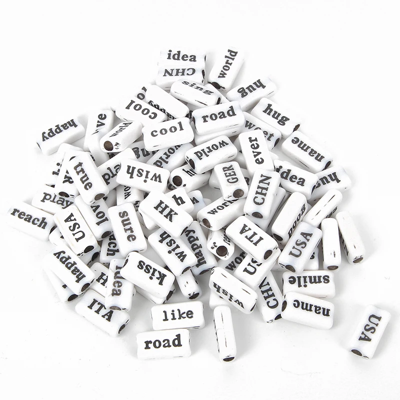 100 шт. акриловые бусины с надписью черные или белые|Бусины| |