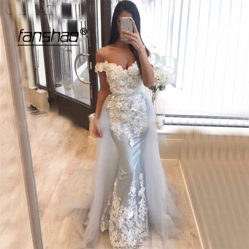 

Detachable Evening Dresses Off the Shoulder Appliques vestidos de festa Dubai Saudi Arabic Evening Dress Prom Dress abendkleider