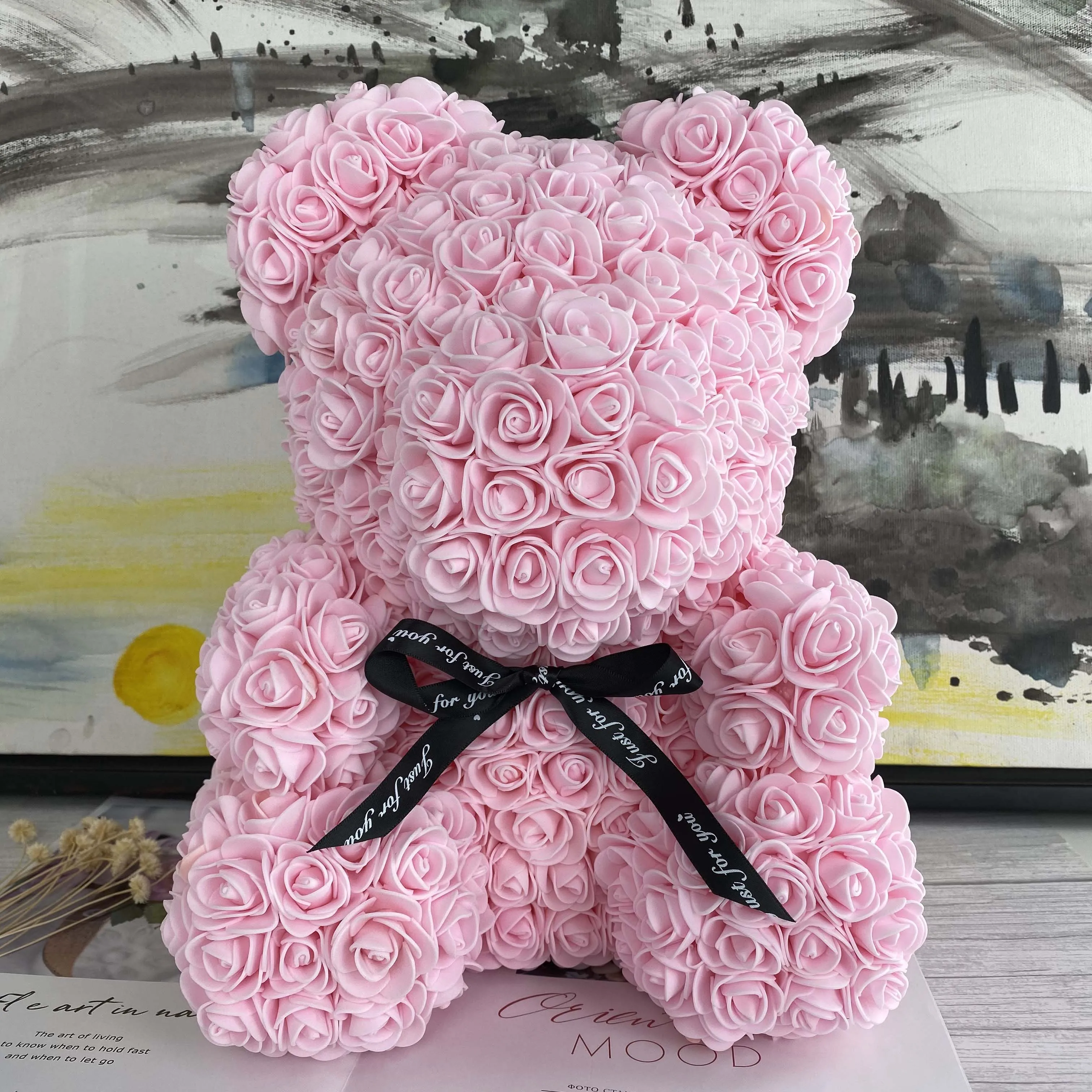 

Dropshipping 40cm Teddy Bear of Rose Artificial Flowers PE Rose Bear for Women Valentines Wedding Christmas Gift Box Home Decor