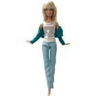 NK 3 предметакомплект, Кукольное платье, синяя Фотосессия + Модный Топ + джинсы, благородная модель, наряд для куклы Барби, аксессуары, игрушки 83D 6X