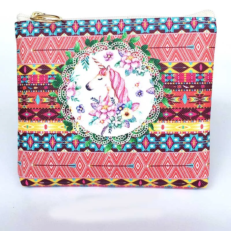 New Cute Flamingos Ethnic Style Grils Coin Purse Children PU Leather Zip Change Purse Women Wallet Animal Key Card Bag Kids Gift