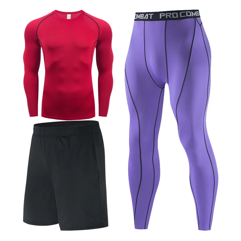 

Brand Men Sportswear Compression Sport Suits Quick Dry Running Sets Clothes Sports Joggers Training purple Gym Fitness Tracksuit