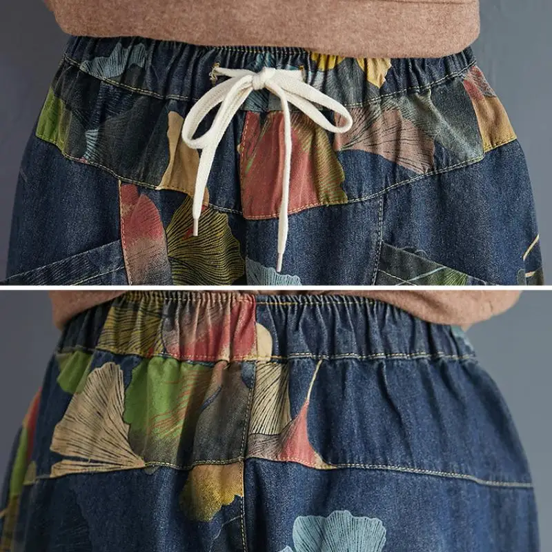 Джинсы-шаровары в стиле оверсайз на 100 кг повседневные штаны с винтажным принтом