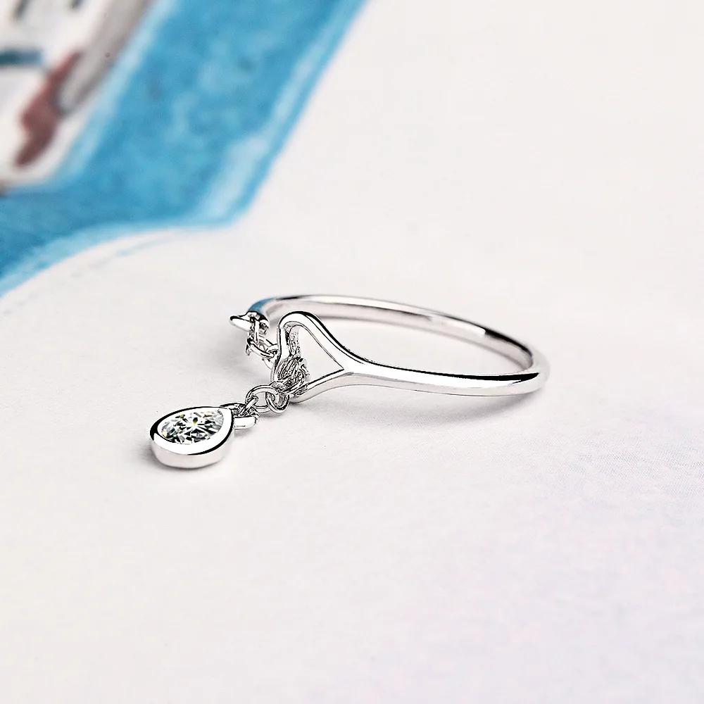 Romantic Elegant Water Drop Heart-shaped Rings for Women Slim Ring Exqusite Jewellery Wedding Party Occasion | Украшения и