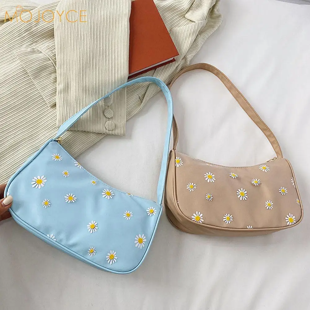 

Fashion Women Daisy Printing PU Leather Shoulder Underarm Hobos Bag Casual Ladies Small Handbags Purse