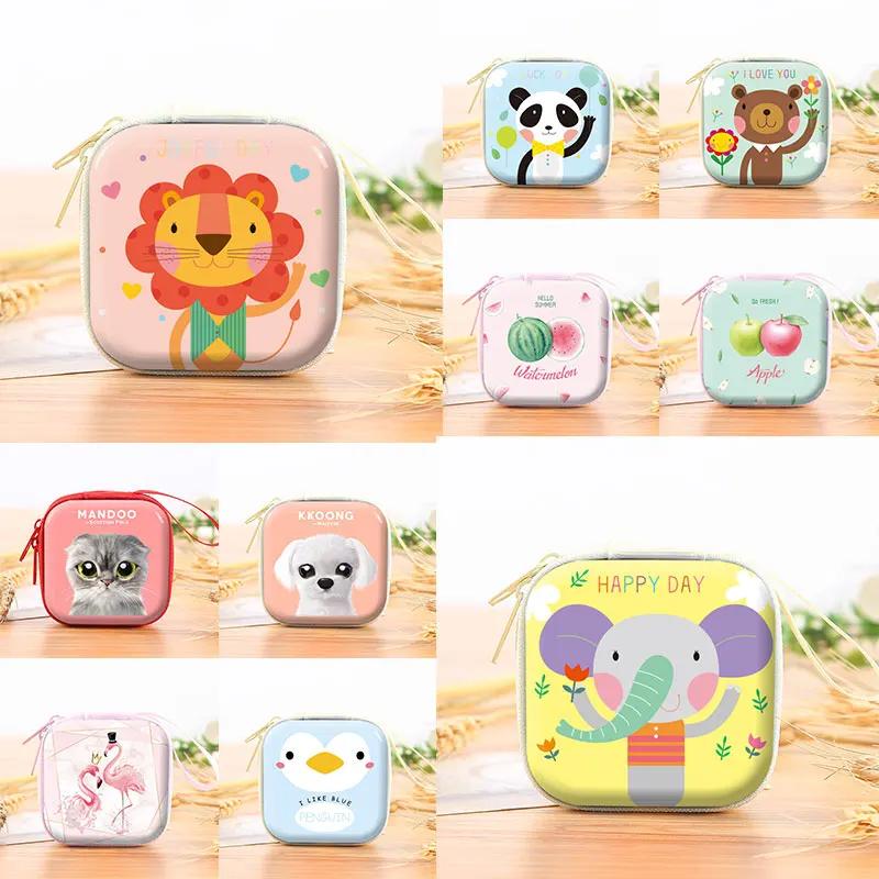 

Key Case Tinplate Coin Purse Earphone Pocket Creative Storage Box Unisex Coin Purse Headphone Bag Zipper Cute Panda Cat Dog Duck