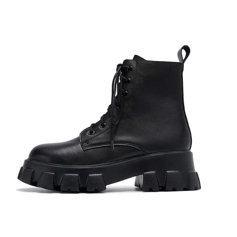 

Женские полусапожки на шнуровке, однотонные полусапожки средней длины на молнии, на толстой подошве, Осень-зима 2022