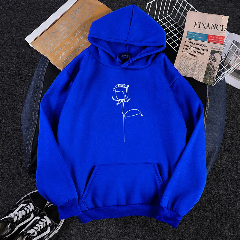 

Rose Hoodies Fashion Printed Sweatshirts Women Long Sleeve Casual Autumn Winter Pullovers Pockets Loose Plus Velvet Sweatshirts