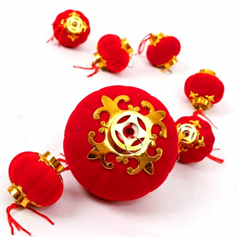 

Mini Flocking Red Lanterns Chinese New Year Lantern Diy Chinese Plastic Lanterns Wedding Decorations New Year Decor 3cm 30pcs