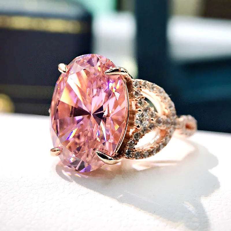 925 Sterling Silver Fashion Women'S Luxury Wedding Engagement Ring 10*14Mm 10 Carat Pink Gem Diamond Exquisite Jewelry | Украшения и