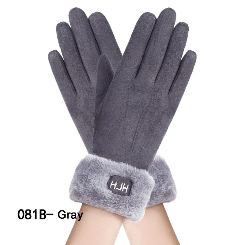 New Winter Female Lace Warm Cashmere Three Ribs Cute Mittens Double Thick Plush Wrist Women Touch Screen Driving Gloves