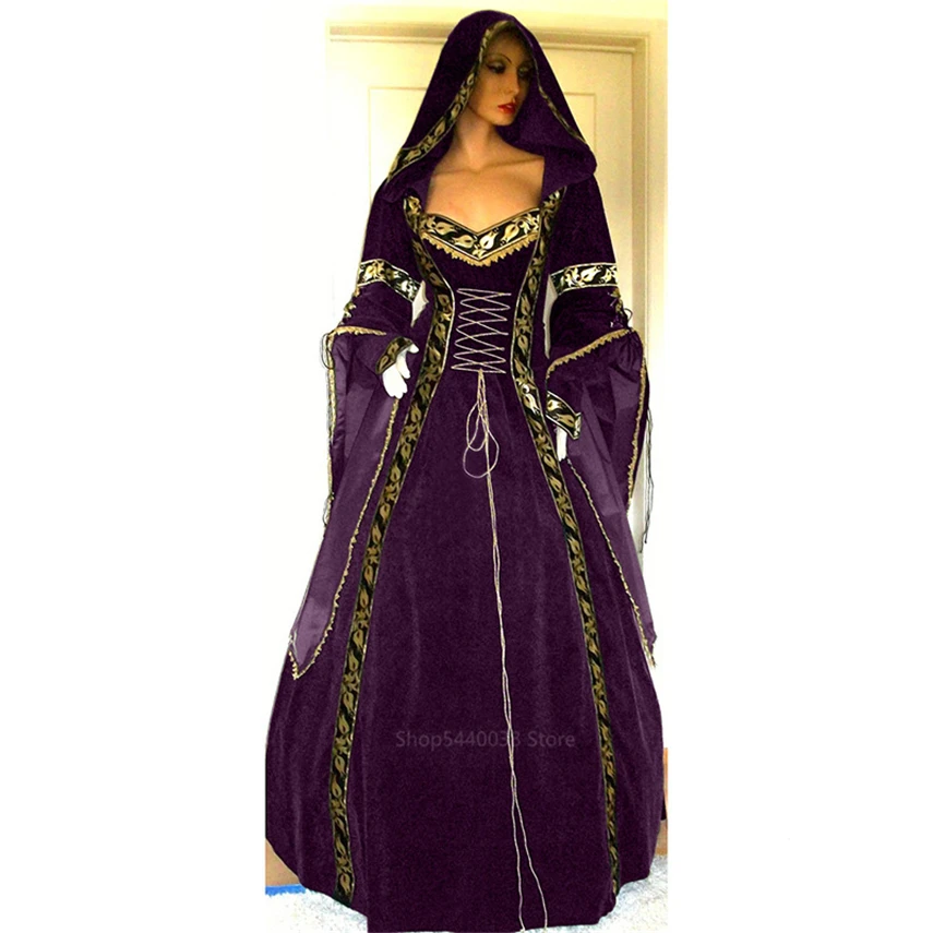Женский костюм для косплея Средневековья на Хэллоуин с длинными рукавами