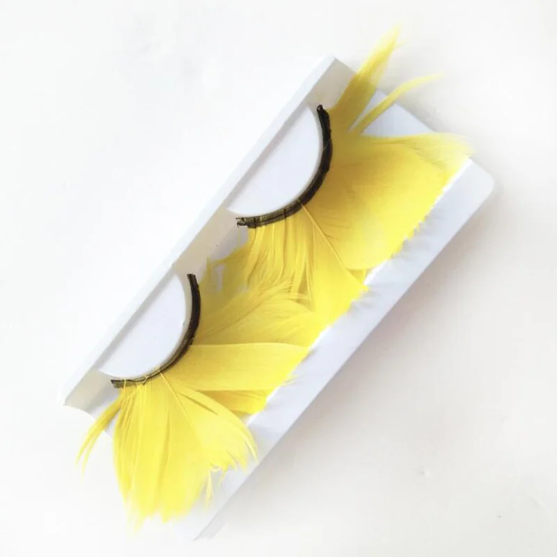 Yellow Bittb 2 пары Красочные накладные ресницы с перьями Преувеличение этап Длинные Накладные ресницы расширение Макияж инструменты для красоты - Цвет: Yellow