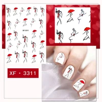 1 sheet 3d nail sticker red yellow abstract female lines nails slider art design manicure decoration adhesive wraps