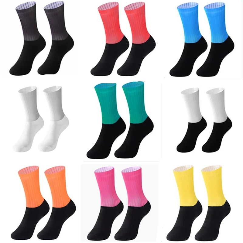 

New Anti Slip Silicone Summer Aero Socks Whiteline Cycling Socks Men Bicycle Sport Running Bike Socks Calcetines Ciclismo