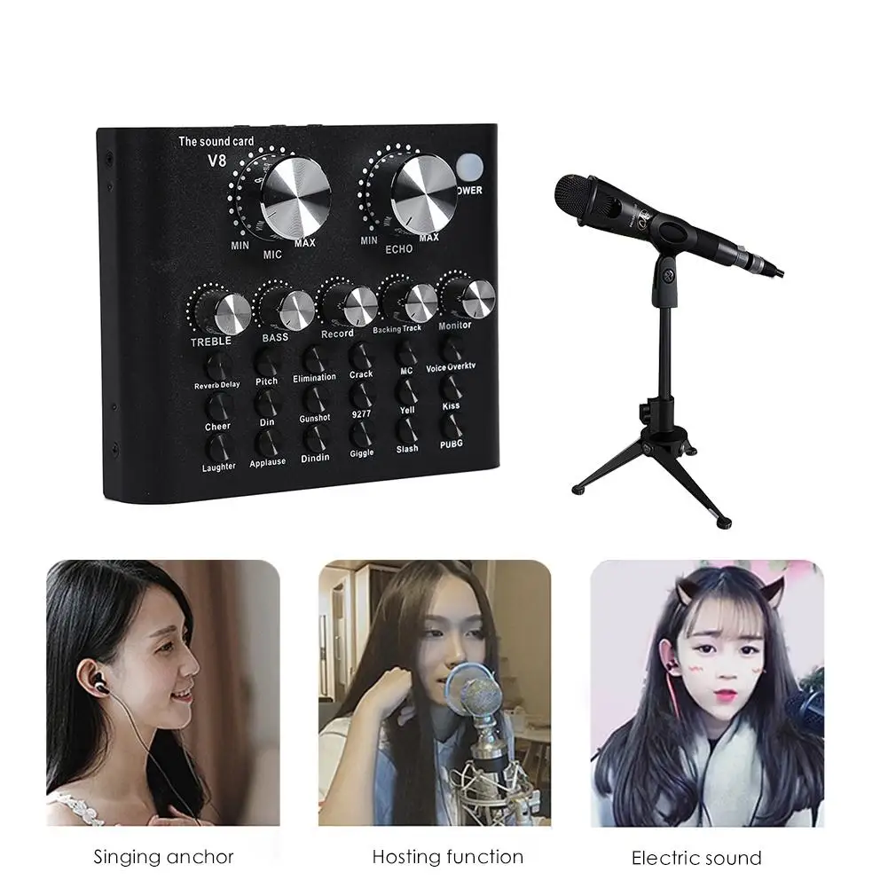 

V8 Bluetooth4.2 Metal External USB Microphone Singing Sound Card with DSP Effect 12 Specialized Electro-acoustic Regulations