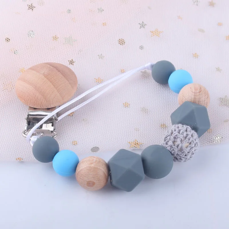 Pinzas de silicona para chupete de beb&eacute;, juguetes de dentici&oacute;n de beb&eacute;, madera de haya masticable de juguete, regalos para Baby Shower-5