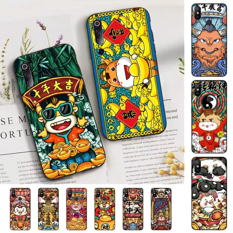 

FHNBLJ Chinese style painting God of Wealth Lucky Cat Phone Case for Xiaomi mi 5 6 8 9 10 lite pro SE Mix 2s 3 F1 Max2 3