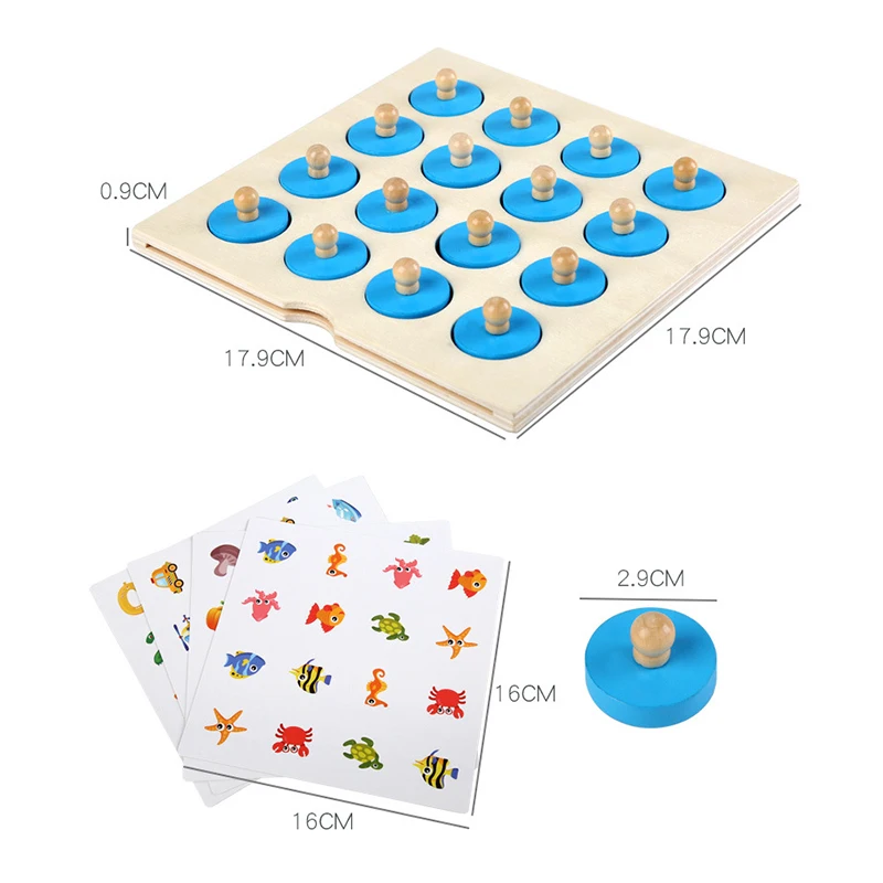 

Wooden Toy Puzzling Color Memory Chess Match Game Educational Children Party Board Games with 4 Colorful Patterns Cards