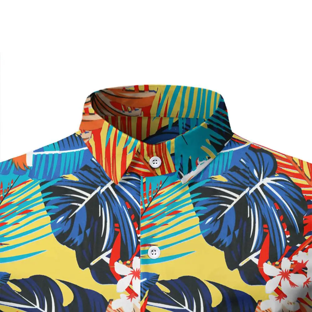 

MISSKY New Shirt For Men Summer Beach Shirt Hawaii Flower Leaf Printing Lapel Short Sleeve Male Casual Shirt