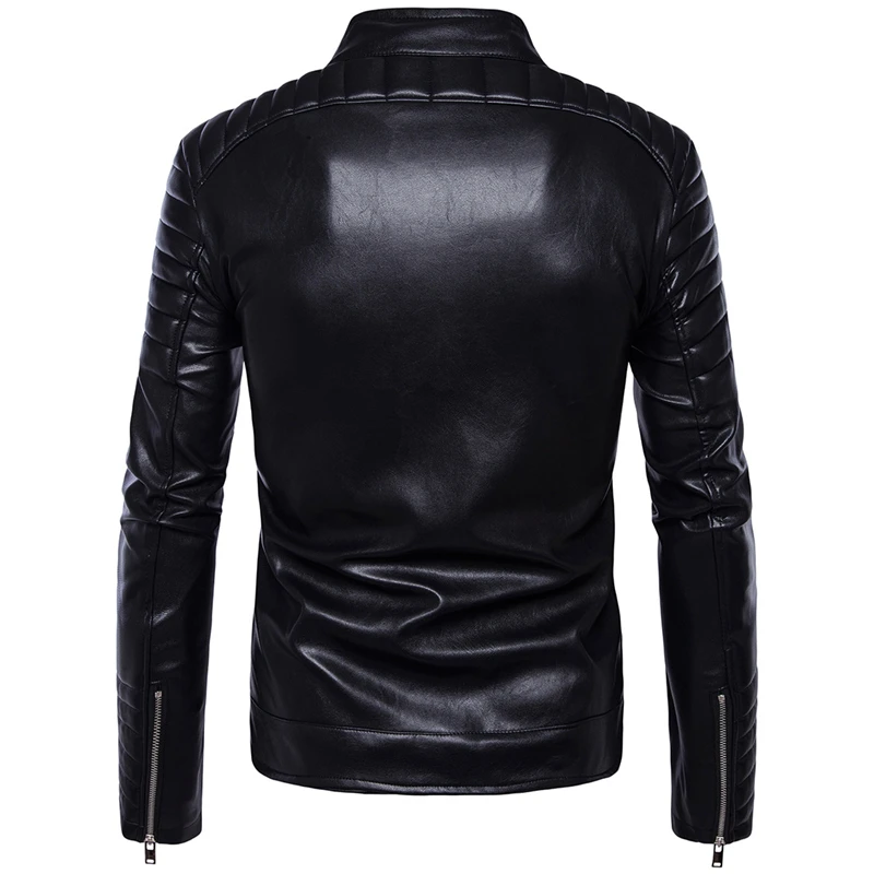 Классическая черная мотоциклетная кожаная куртка Мужская новая на молнии в