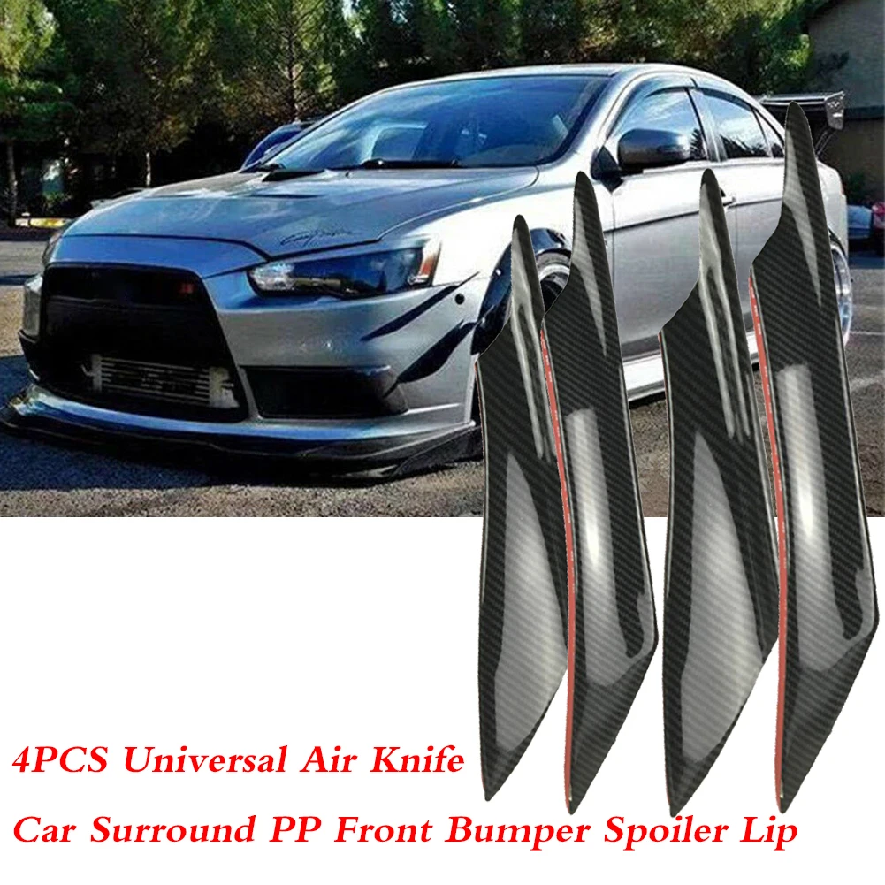 

4PCS Universal Air Knife Car Surround PP Front Bumper Spoiler Lip Splitter Kits Trim Cover Canards Mounting Hardware Accessories
