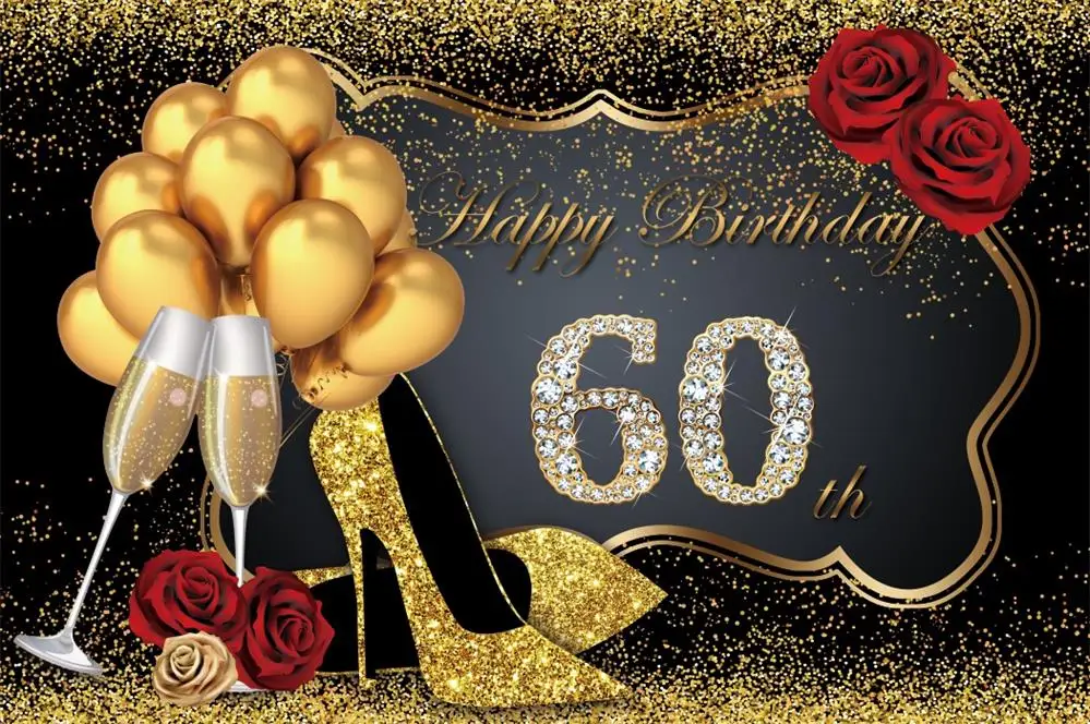 60th Счастливые 30 35 40 50 60th день рождения сказочные вечерние туфли на высоком каблуке золотой шар Роза фото фон фотография Фон Фотостудия - Цвет: 60th