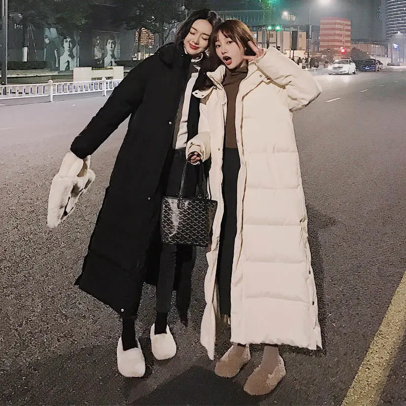Plus Velvet Warm Down Jacket Loose Casual Autumn and Winter New Solid Color Simple Fashion Trend Long-sleeved Hooded Down Jacket