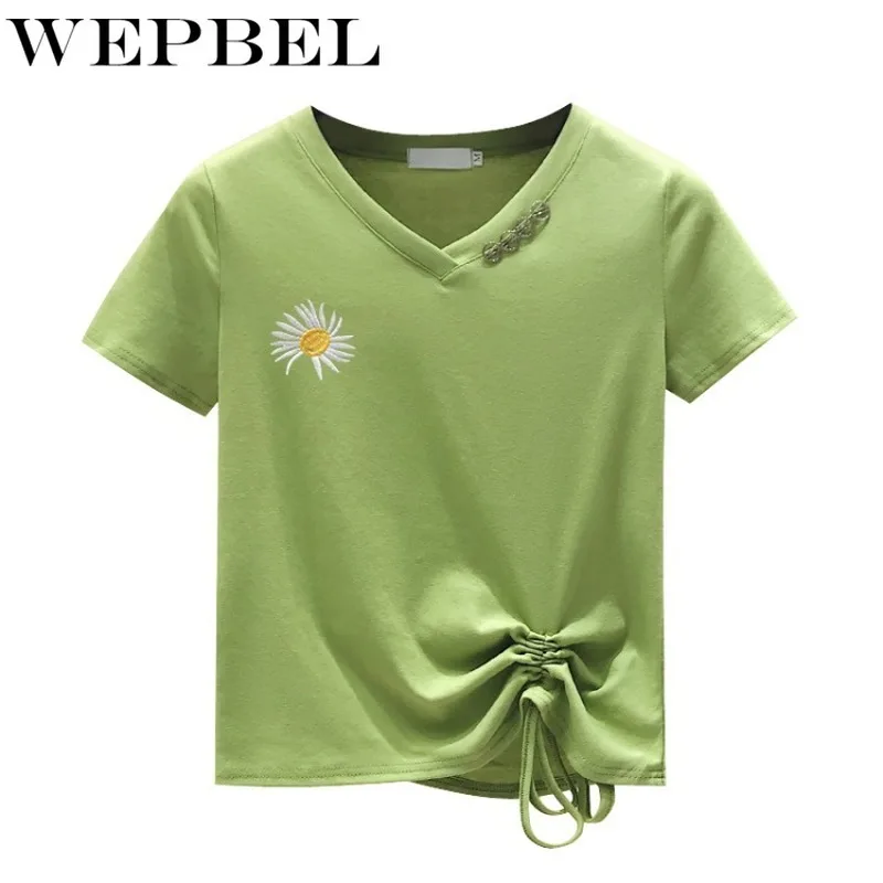

WEPBEL Women Summer T-shirt Lady Girl Short Sleeve V Neck Daisy Print T-shirt Top