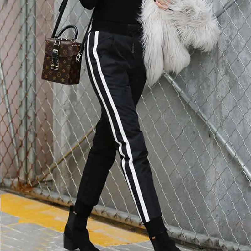 Повседневные теплые хлопковые брюки с эластичной резинкой на талии женские