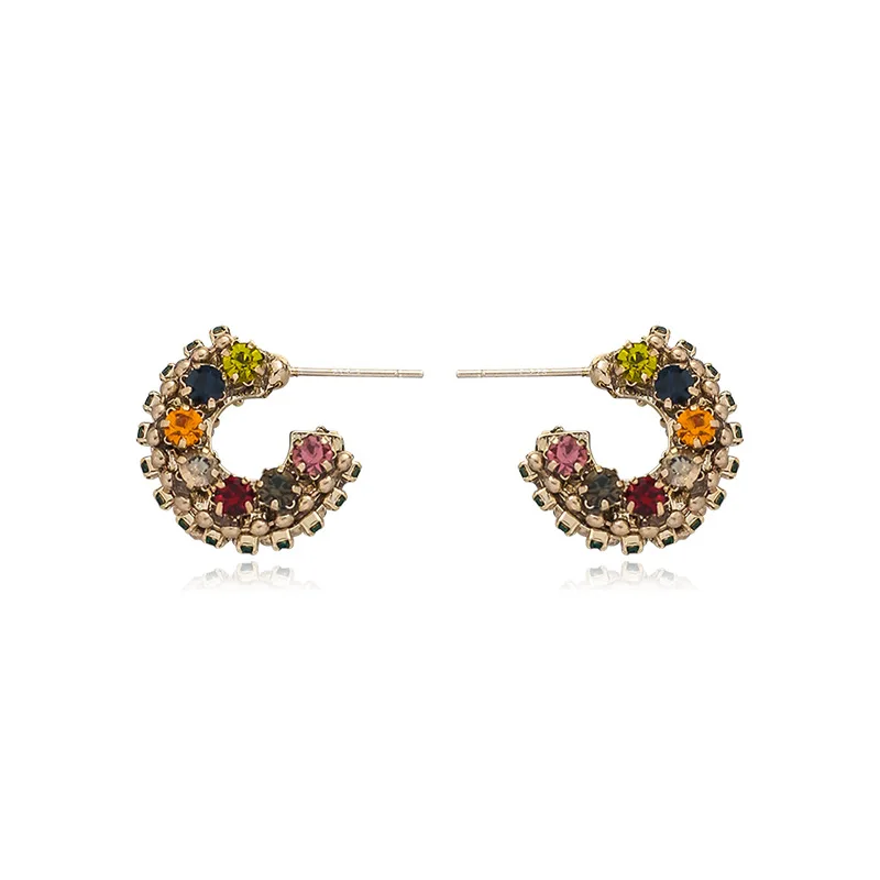 

TIMEONLY Vintage Imitation Pearl Shinning Crystal Hoop Earring C Shape Multi Color Erarrings Wedding Jewelry French for Women