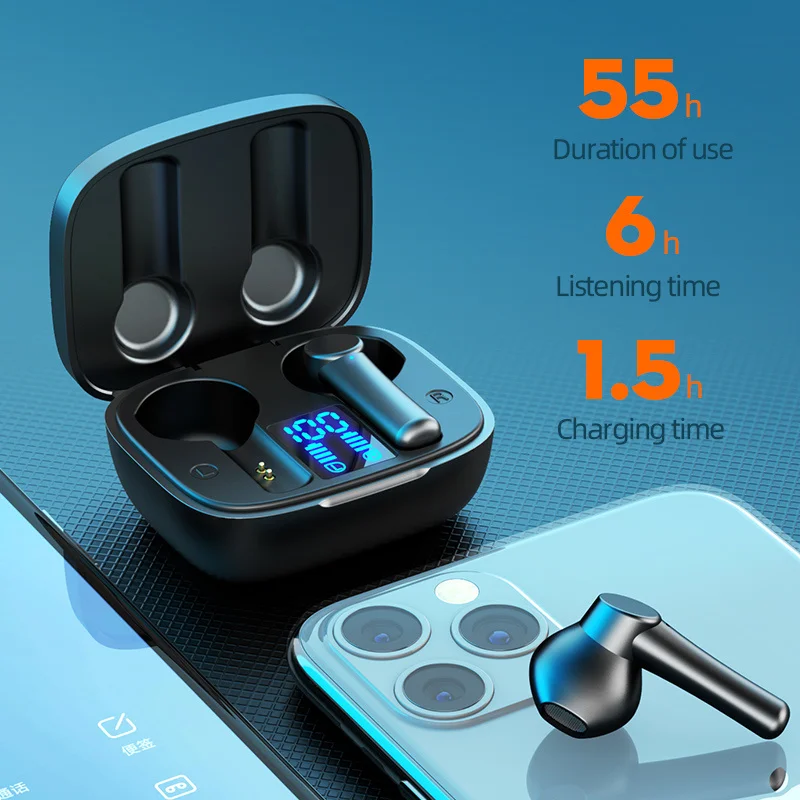 저렴한 블루투스 헤드셋 스포츠 야외 블루투스 5.0 이어폰 헤드폰 LED 디스플레이 마이크 충전 상자 9D 방수 무선